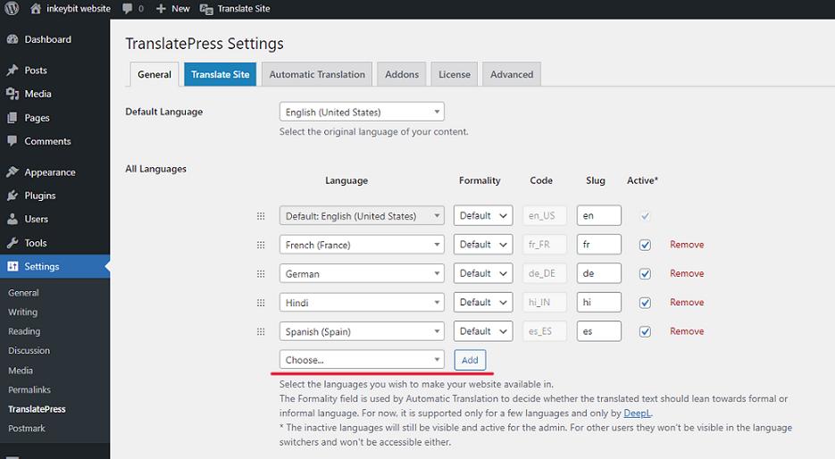 TranslatePress Plugin Settings